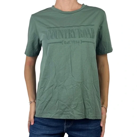 Country Road Tee T-Shirt Olive Green Signature Logo Relaxed Fit Size XXS 6/8 - Picture 4 of 12